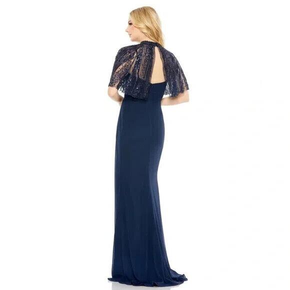 Mac Duggal Sleeveless Gown with Embellished Cape Sz 14 Navy Blue 20467 $598 - Picture 3 of 6